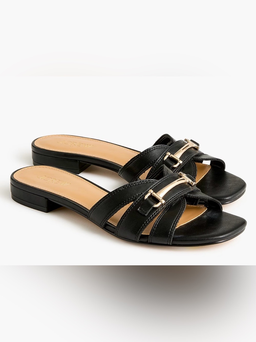 NEW J. Crew Factory black with gold Horse bit Slides sandals size 6.5 CR283 $128